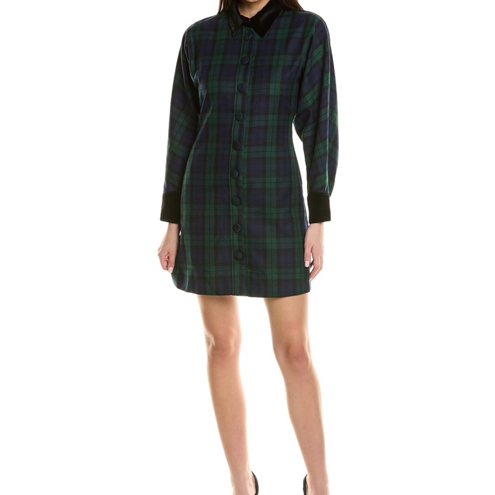 Plaid Button-Up Dress - Green and Black